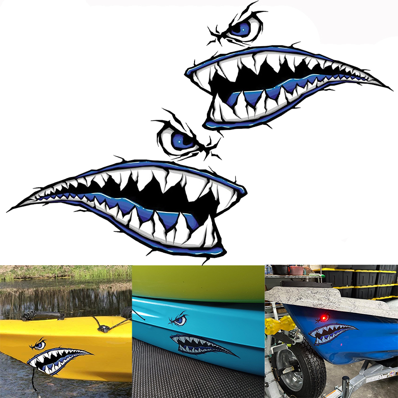2PCS 상어 이빨 입 보트 스티커 DIY 카약 낚시  - Fishing Boat Oar 리뷰 및 가격